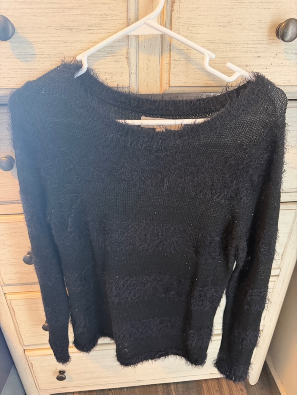 LOFT Black Fuzzy Crewneck Sweater
